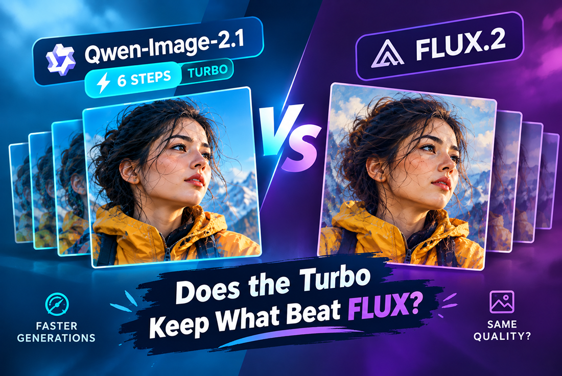 Qwen-Image-2.1 at 6 steps: does the turbo keep what beat FLUX?